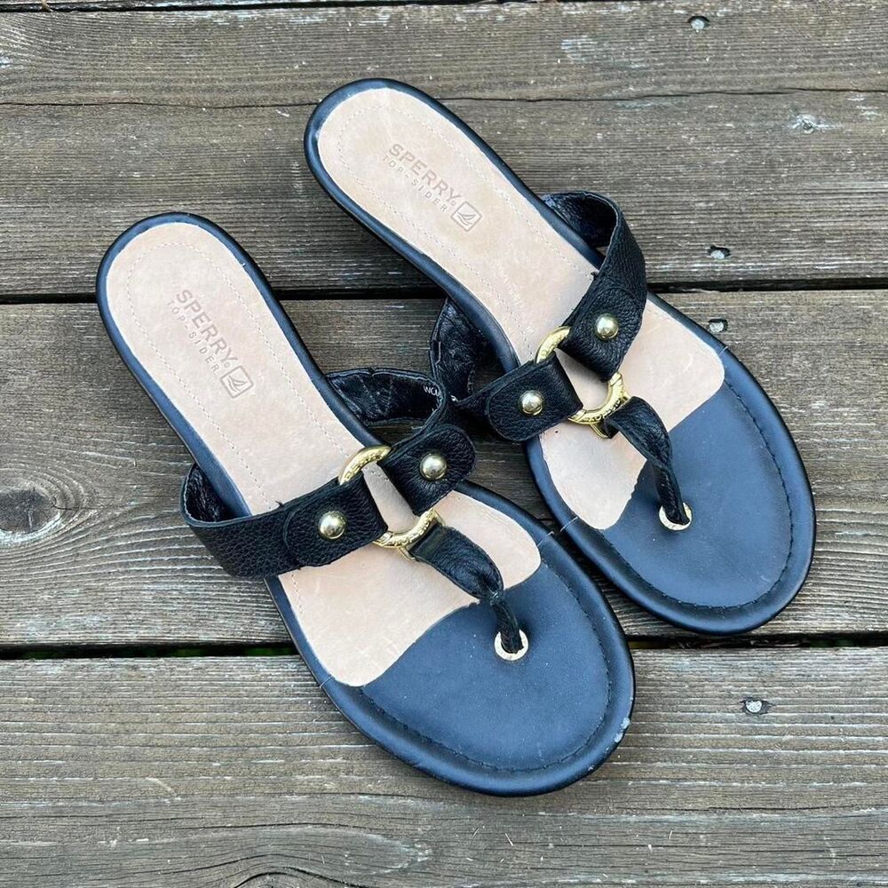 Sperry Black Leather Sandals